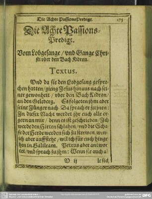 Die Achte Passions-Predigt. Vom Lobgesange, und Gange Christi uber den Bach Kidron