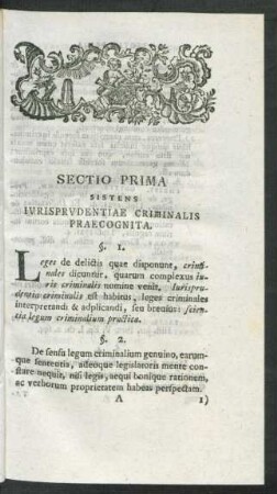 Sectio Prima Sistens Iurisprudentiae Criminalis Praecognita