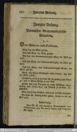 Zweyter Anhang. Vermischte Grammaticalische Aufgaben