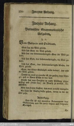 Zweyter Anhang. Vermischte Grammaticalische Aufgaben
