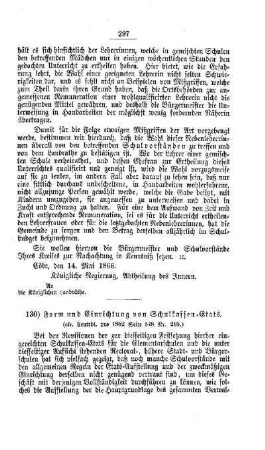 Form und Einrichtung von Schulkassen-Etats : [V. Elementarschulwesen]