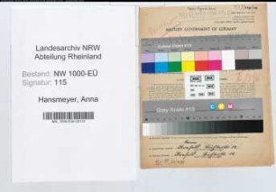Entnazifizierung Anna Hansmeyer, geb. 20.09.1896 (Gemuesehaendlerin)
