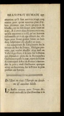 De l'Etat ou étoit l'Europe au dixiéme & onziéme Siécle.