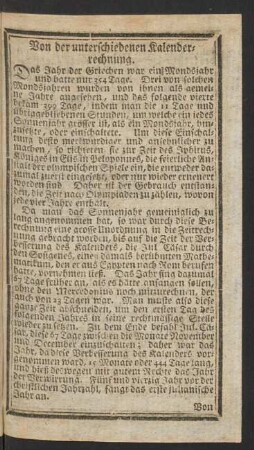 Von der unterschiedenen Kalenderrechnung.