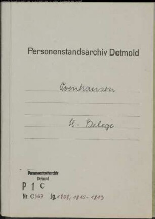 Belegakten zum Heiratsregister der katholischen Gemeinde Ovenhausen, Kreis Höxter (1808-1813)