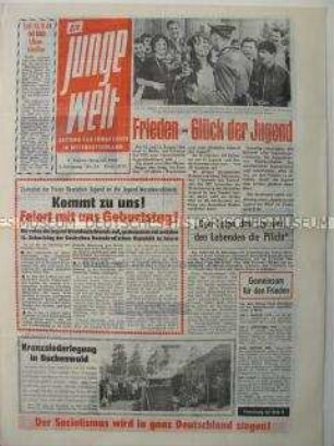 Propagandazeitung der FDJ für die Jugend in der Bundesrepublik u.a. zur internationalen Jugendkonferenz in Berlin (DDR)