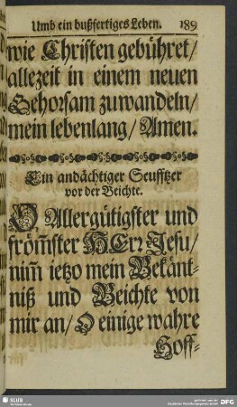 Ein andächtiger Seuffzer vor der Beichte