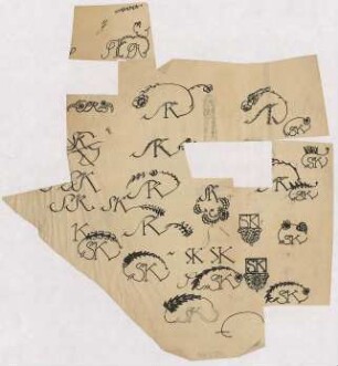 Kalligrafie- und Ornamentskizzen : Monogrammstudien zu S K, teils unfertig