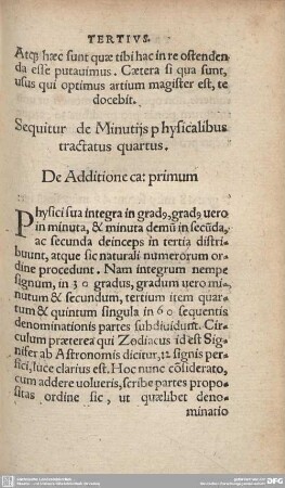 Sequitur de Minutijs hysicalibus tractatus quartus.