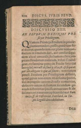 Discussio XIIII. An Feudum Definiri Possit per Privilegium.
