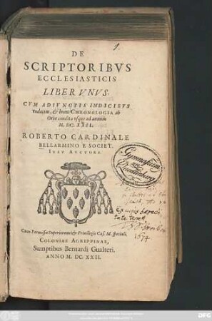 De Scriptoribus Ecclesiasticis Liber Unus : Cum Adiunctis Indicibus undecim, & brevi Chronologia ab Orbe condito usque ad annum M.DC.XXII.
