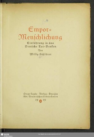 Empor-Menschlichung : Einführung in das deutsche Tat-Denken