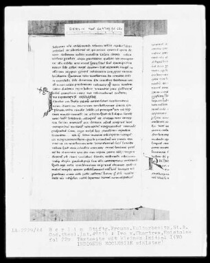 Ivo von Chartres, Epistolae — Initiale I(vo indignus ecclesiae minister), Folio 22verso