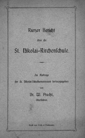 Kurzer Bericht über die St.-Nikolai-Kirchenschule