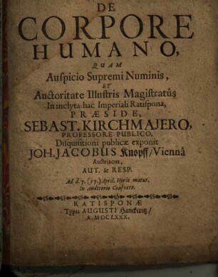 Dissertatio Physica De Corpore Humano