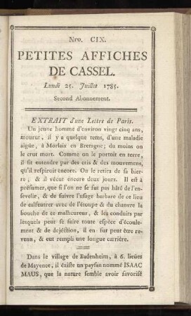 No CIX (Lundi 25. Juillet 1785)
