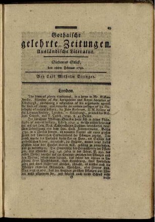 Siebentes Stück, den 18ten Februar 1792.