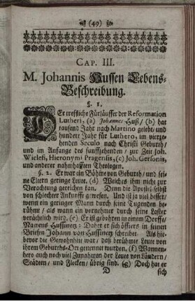 Cap. III. M. Johannis Hussen Lebens- Beschreibung.