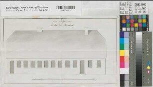 Münster (Münster) Militärhospital (ehem. Überwasser Elende) Seitenansicht 1786 50 Fuß = 18,9 cm 24 x 42 kol. Zeichnung (Boner) aus: Fürstbistum Münster, Kabinettsregistratur Militaria XIII B 4 KSM Nr. 1583,4