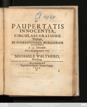 Paupertatis Innocentia : Circulari Oratione