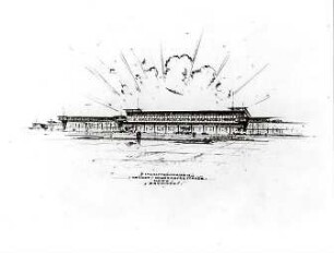 Gsaenger, Gustav; München - Riem; Flughafen - Fassade zur Hindenburgstraße (Perspektive)