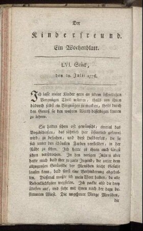 LVI. Stück, den 29. Julii 1776
