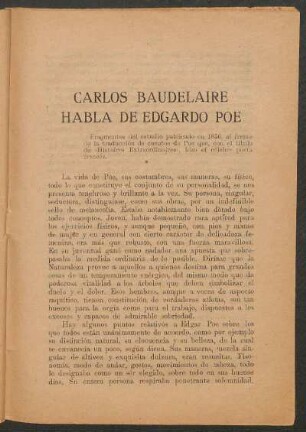 Carlos Baudelaire habla de Edgardo Poe