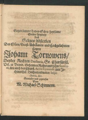 Gegen bittere Todes-Scheu heylsame Seelen-Artzeney