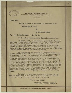 Brief der George W. Jacobs & Company an Hans Steffen
