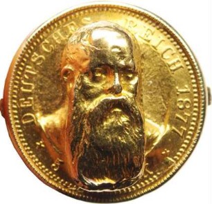 5 Mark - zum Ring umgearbeitete Münze mit dem getriebenen Bildnis Herzog Georgs von Sachsen