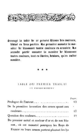 Table Du Premier Traicte Et Premierement