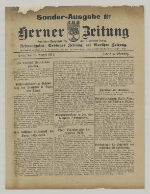 "Ein deutsches Unterseeboot gesunken. Ausnahmezustand in den afrikanischen Schutzgebieten."