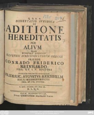 Dissertatio Ivridica De Aditione Hereditatis Per Alivm