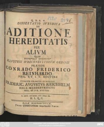 Dissertatio Ivridica De Aditione Hereditatis Per Alivm
