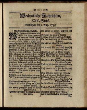 XXV. - XXIX. Stück, Göttingen, Aug. 1735.