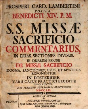 De S. Missae sacrificio commentarius