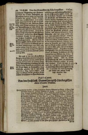 Das III. Capitel. Von den Hochfürstl. Braunschweigisch-Lüneburgischen ältern Stamm-Gliedern.
