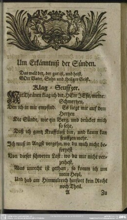 Um Erkänntniß der Sünden