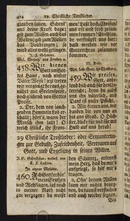 414-484, 29) Christliche Trostlieder: oder Ermunterungen zur Geduld, Zufriedenheit, Vertrauen auf Gott, und Ergebung in seinen Willen