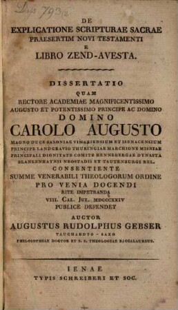 De explicatione Scripturae Sacrae, praesertim Novi Testamenti ex libro Zend-Avesta