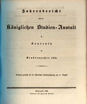 Jahresbericht : bekannt gemacht bei der öffentlichen Preiseaustheilung. 1837/38
