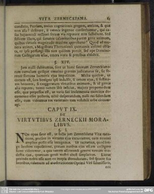 Caput IX. De Virtutibus Zerneckii Moralibus