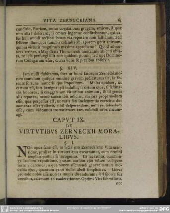 Caput IX. De Virtutibus Zerneckii Moralibus