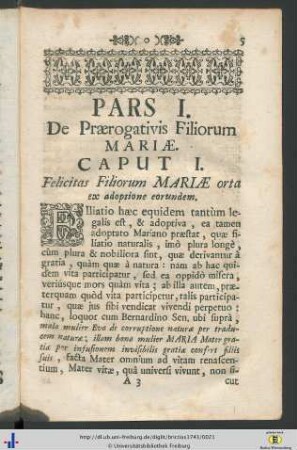 Pars I. De Praerogativis Filiorum Mariae.