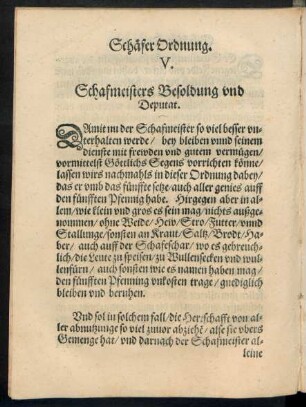 V. Schafmeisters Besoldung und Deputat.