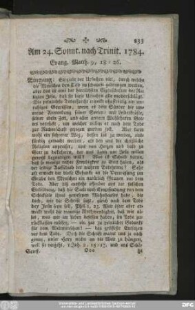 Am 24. Sonnt. nach Trinit. 1784. Evang. Matth. 9, 18 - 26.