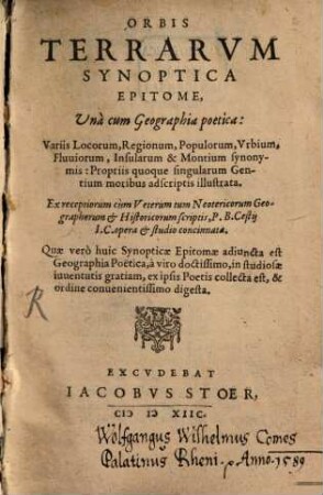 Orbis terrarum synoptica epitome una cum geographia poet.