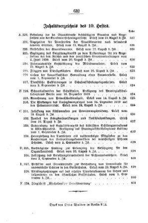 Inhaltsverzeichnis des 10. Heftes