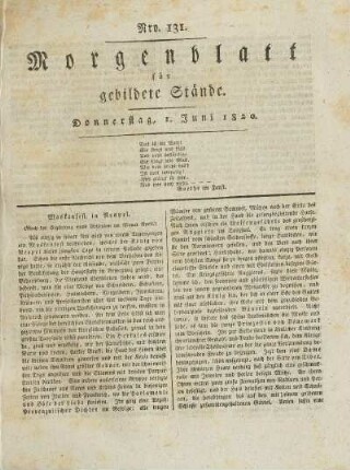 Nro. 131. Donnerstag, 1. Juni 1820. - Nro. 136. Mittwoch, 7. Juni 1820.
