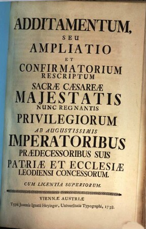 Additamentum privilegiorum ... ecclesiae Leodiensi concessorum